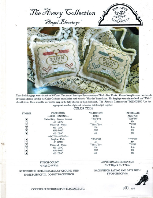 Homespun Elegance Angel Blessings Counted Cross Stitch Pattern chartpack. The Avery Collection. Sandra Sullivan