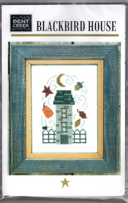 Bent Creek Zippers Blackbird House counted cross stitch pattern kit. Kit includes 18 count linen, threads, chart