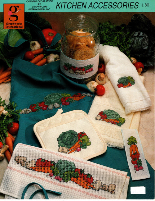 Graphworks Ltd. Kitchen Accessories counted cross stitch pattern leaflet. 7 designs