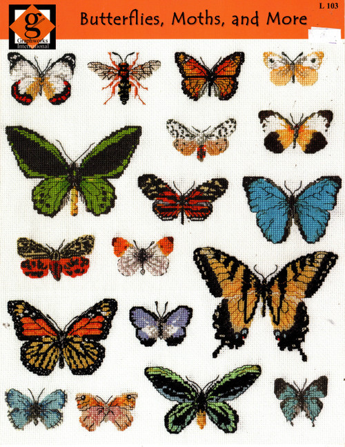 Graphworks Ltd. Butterflies, Moths and More counted cross stitch pattern leaflet. 18 designs