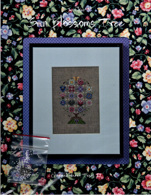 Just Nan Sun Blossoms Tree counted cross stitch pattern leaflet with charm pack. Nan Caldera. Charmed Heart Trees II