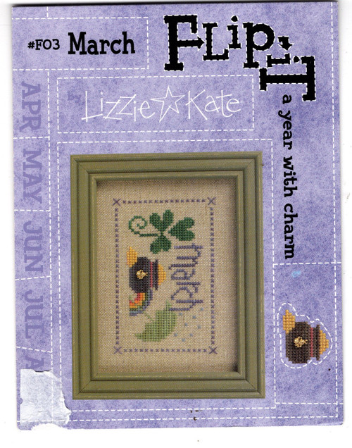 Lizzie Kate A Year with Charm March Flip-It Series #F03 counted cross stitch pattern with charm