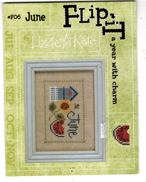 Lizzie Kate A Year with Charm June Flip-It Series #F06 counted cross stitch pattern with charm