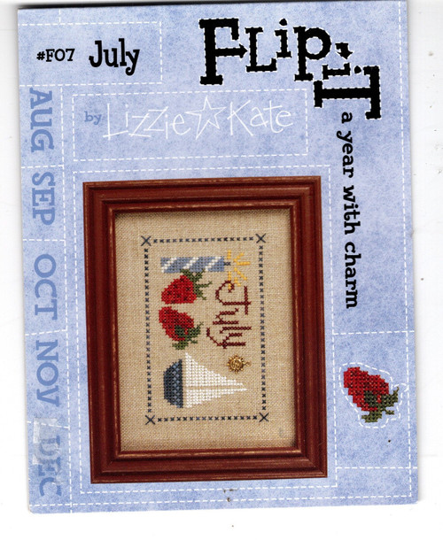 Lizzie Kate A Year with Charm July Flip-It Series #F07 counted cross stitch pattern with charm