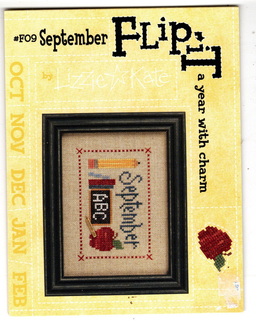 Lizzie Kate A Year with Charm September Flip-It Series #F09 counted cross stitch pattern with charm