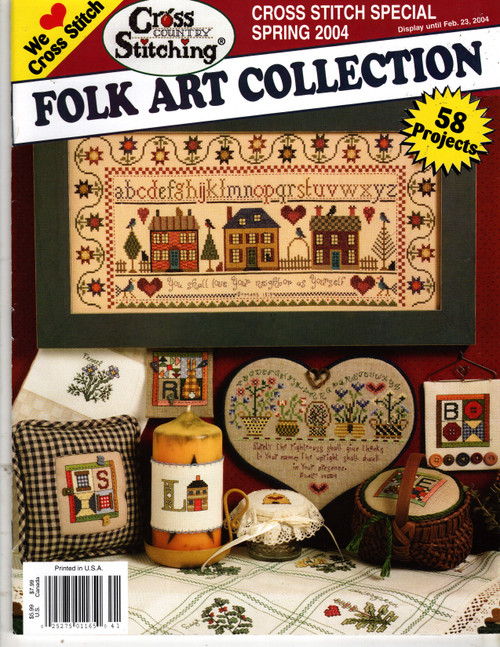 Cross Country Stitching Magazine presents Folk Art Collection counted Cross Stitch Pattern magazine. Spring 2004