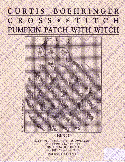 Curtis Boehringer Pumpkin Patch with Witch Counted Cross Stitch Pattern leaflet. The Witch Standup, Something's Coming, Boo