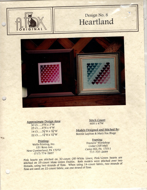 A Fox Original Heartland counted Cross Stitch Pattern chartpack. Mary Fox Bluge