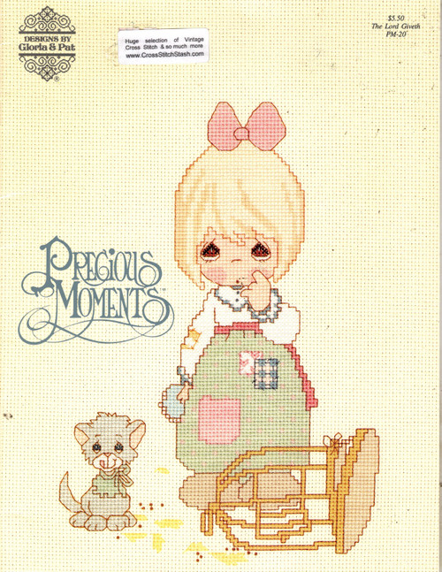 Designs by Gloria & Pat Precious Moments The Lord Giveth PM20 Counted Cross Stitch Pattern booklet. He Is Lord, Once Upon a Holy Night, Fill Your Happy Home with Love, Blest Be the Tie that Binds, My Love Will Never Let You Go, The Lord Giveth and the Lord Taketh Away, God Will Take Care of You, Hang in There, Thank You for Coming to My Aid, No Tears Past the Gate, Tell Me the Story of Jesus