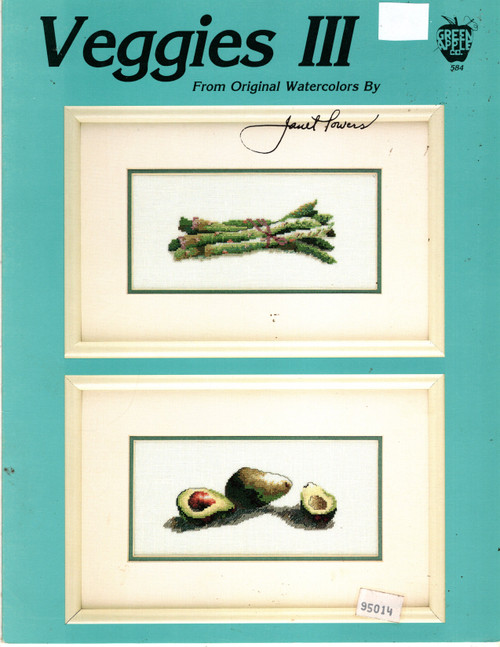 Green Apple Veggies III counted cross stitch leaflet. Janet Powers. Asparagus, Avocado