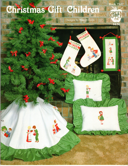 Green Apple Christmas Gift Children Counted Cross Stitch Pattern booklet. Mason Epps. Guess What, For You, I Can't Wait to Open It, Here's Another One for You, It's for Both of Us, Is He Going to Like It, and more