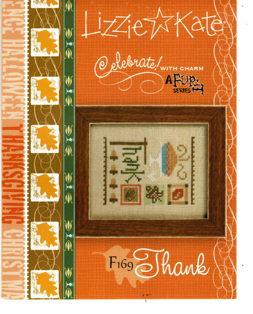 Lizzie Kate Thank Flip-It Series #F169 counted cross stitch pattern. With charm