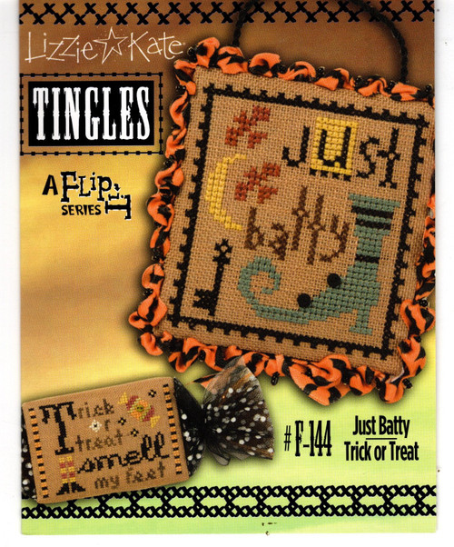 Lizzie Kate Tingles Just Batty Trick or Treat counted cross stitch patterns with button pack