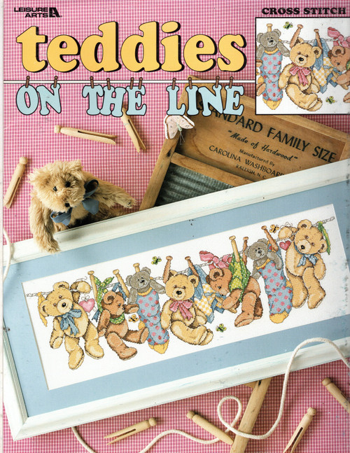 Leisure Arts Teddies on the Line Counted Cross Stitch Pattern leaflet. Joan Elliott for Design Works Crafts Inc