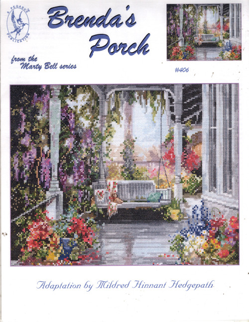 Marty Bell's Brenda's Porch counted cross stitch chartpack. Adaptation by Mildred Hinnant Hedgepath