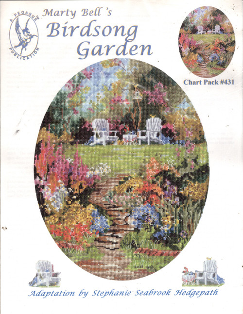 Marty Bell's Birdsong Garden counted cross stitch chartpack. Adaptation by Stepahnie Seabrook Hedgepath.