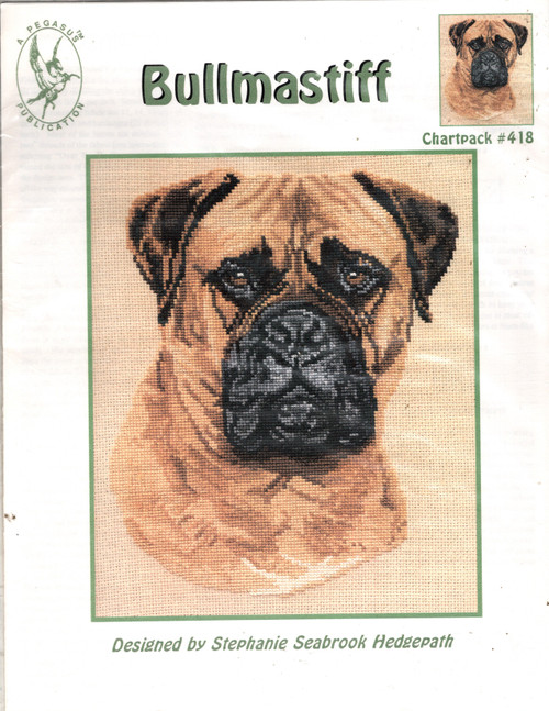Pegasus Bullmastiff counted cross stitch chartpack. Head study