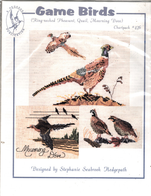 Pegasus Game Birds counted cross stitch chartpack. Stephanie Seabrook Hedgepath. Mourning Dove, Quail, Ring Necked Pheasant