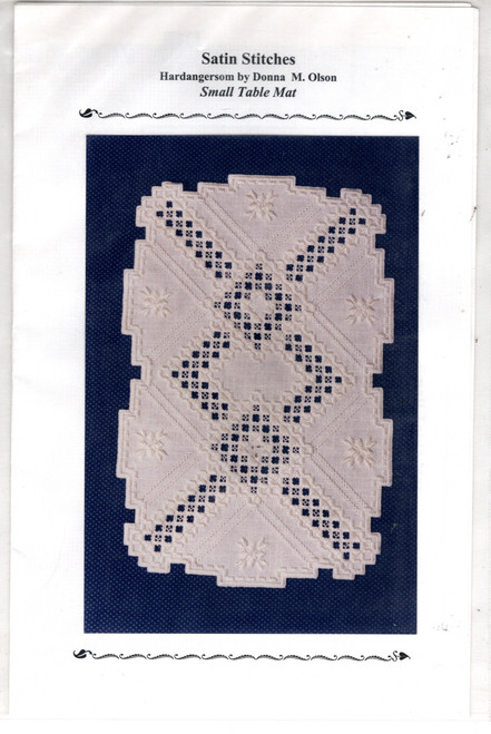 Satin Stitches Small Table Mat counted cross stitch hardanger chartpack. Donna M Olson. Hardangersom