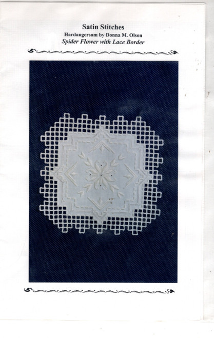 Satin Stitches Spider Flower with Lace Border counted cross stitch hardanger chartpack. Donna M Olson. Hardangersom