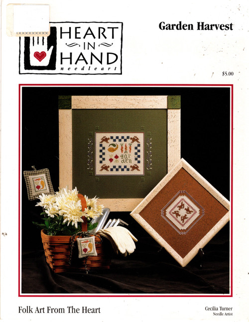 Heart in Hand Garden Harvest counted cross stitch pattern leaflet. Folk Art From the Heart. Cecilia Turner. Garden harvest, Rabbits Round, Harvest Trio