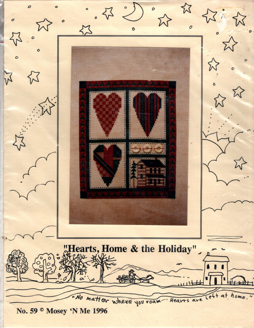 Mosey N Me Hearts Home and the Holiday counted cross stitch pattern chartpack. Frank and Judy Bielec