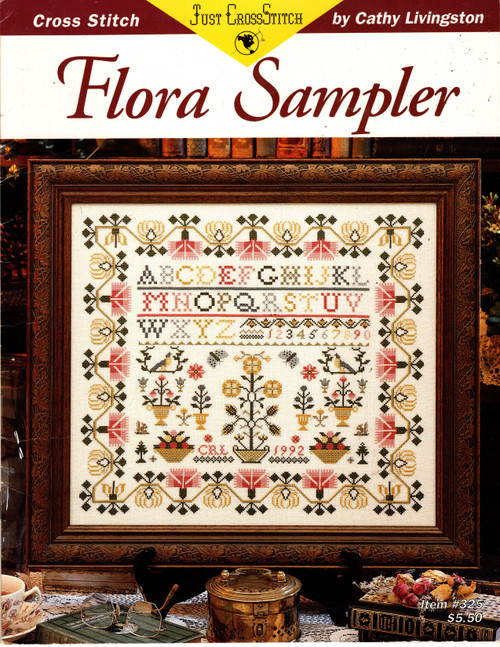 Just Cross Stitch Flora Sampler counted Cross Stitch Pattern leaflet. Cathy Livingston