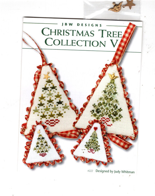 JBW Designs Christmas Tree Collection V Counted cross stitch pattern leaflet with charm pack. Judy Whitman. Star Tree, Flower Tree