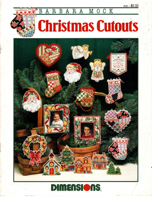 Dimensions Christmas Cutouts counted cross stitch booklet. Barbara Mock. Heart, Joy Mitten, Noel Stocking, Frame, Santa Face, angel, Wreath, Joy to the World, Church, Houses, Christmas Tree Dimensions Christmas Cutouts counted cross stitch booklet. Barbara Mock. Heart, Joy Mitten, Noel Stocking, Frame, Santa Face, angel, Wreath, Joy to the World, Church, Houses, Christmas Tree