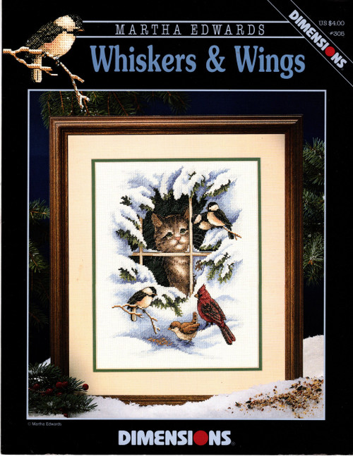 Dimensions Whiskers and Wings counted cross stitch leaflet. Martha Edwards