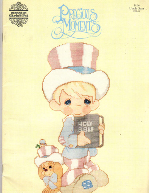 Designs by Gloria & Pat Precious Moments Uncle Sam Pm-15 counted Cross Stitch Pattern booklet. To My Favorite Paw, The Joy of the Lord is My Strength, May Your Christmas be Trimmed with Joy, Love Makes a Lasting Impression, The Lord Must Have Brought Us Together, God Bless America, He Is My Song, Just Like Mommy, You're A Winner, Little Blessings From Above, Love is not Overbearing, I'm So Glad You Trained Me Designs by Gloria & Pat Precious Moments Uncle Sam Pm-15 counted Cross Stitch Pattern booklet. To My Favorite Paw, The Joy of the Lord is My Strength, May Your Christmas be Trimmed with Joy, Love Makes a Lasting Impression, The Lord Must Have Brought Us Together, God Bless America, He Is My Song, Just Like Mommy, You're A Winner, Little Blessings From Above, Love is not Overbearing, I'm So Glad You Trained Me