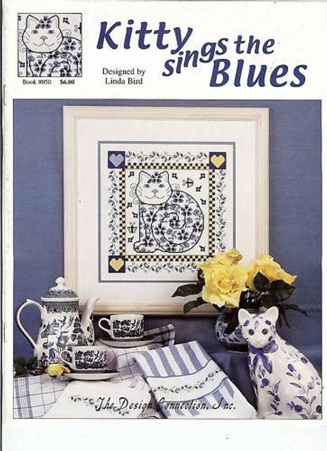 Design Connection Kitty Sings the Blues Cross Stitch Pattern booklet. Linda Bird.