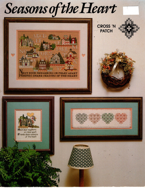 Cross 'N Patch Seasons of the Heart Counted Cross Stitch Pattern leaflet. Emie Bishop. Row of Hearts, Next Door Neighbors, Seasons of the Heart