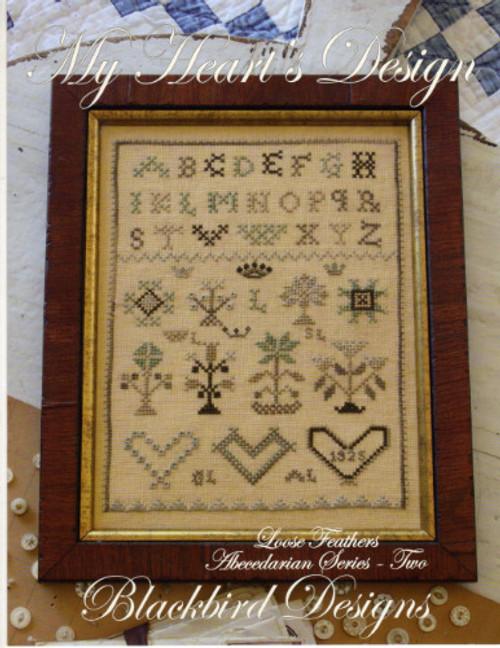 Blackbird Designs My Heart's Design Loose Feathers Abecedarian 2 Cross Stitch Pattern leaflet. Alma Allen