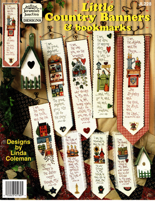 Jeremiah Junction Little Country Banners and Bookmarks counted cross stitch leaflet. Linda Coleman. Spring, Summer, Autumn, Winter, Forever, Easter, Thanksgiving, Christmas