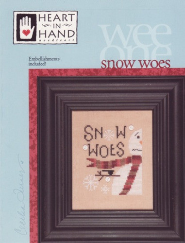 Heart in Hand Wee One Snow Woes Snowman counted cross stitch pattern leaflet with embellishment pack. Cecilia Turner.