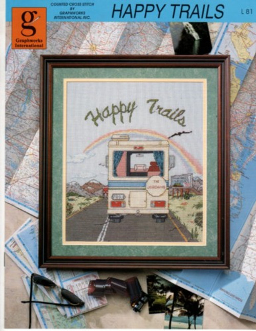 Graphworks Ltd. Happy Trails counted cross stitch pattern leaflet. Motor home