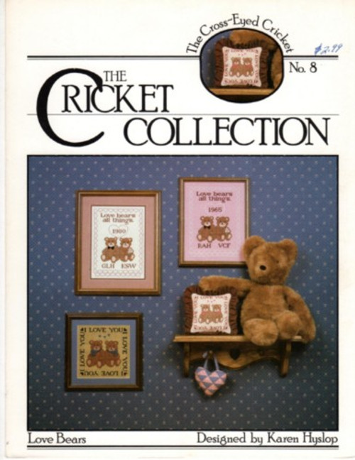 The Cross-Eyed Cricket Collection Love Bears No. 8 cross stitch leaflet. Also known as Wedding Bears. Retired. Wedding Bear Sampler, I Love You Bears