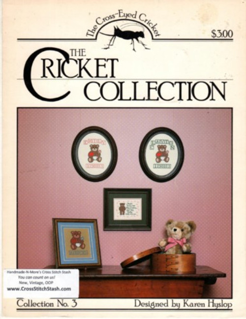 The Cross-Eyed Cricket Collection Collection No. 3 cross stitch leaflet. Karen Hyslop. Baby Bear with Blocks, Jesus Loves Me Bear