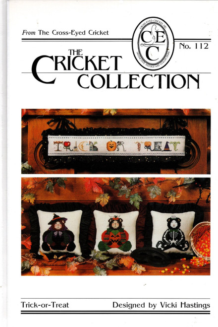 The Cross-Eyed Cricket Collection Trick or Treat No 112 cross stitch chartpack. Vicki Hastings.