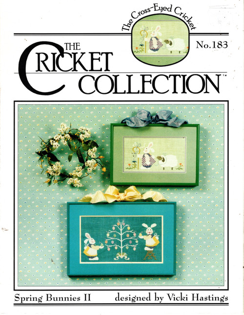 The Cross-Eyed Cricket Collection Spring Bunnies II No. 183 counted cross stitch leaflet. Vicki Hastings. Bunnies with Tree, Shepherd Bunny