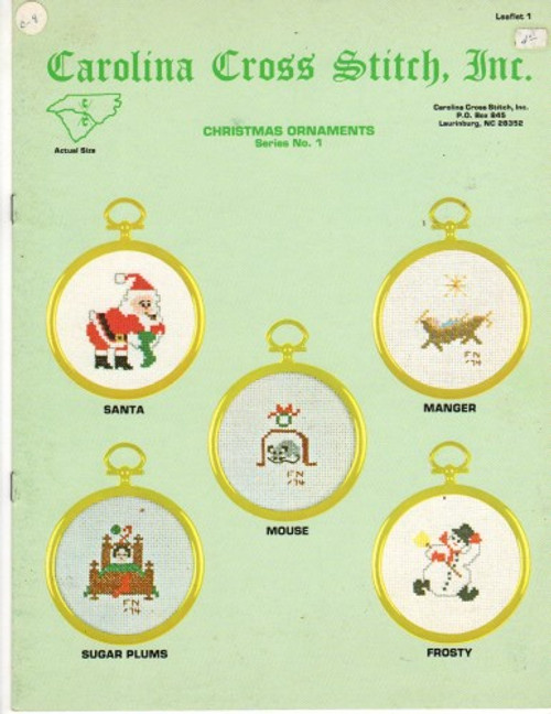 Carolina Cross Stitch Christmas Ornaments Series No. 1 counted cross stitch leaflet. Santa Claus, Drummer Boy, Mouse, Frosty, Bear, Sugar Plums, Rudolph, God Bless, Manger, Tree