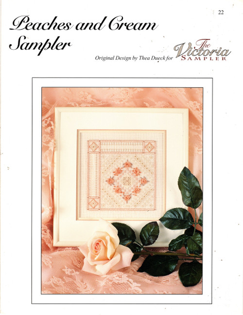 The Victoria Sampler Peaches and Cream counted cross stitch leaflet. Thea Dueck