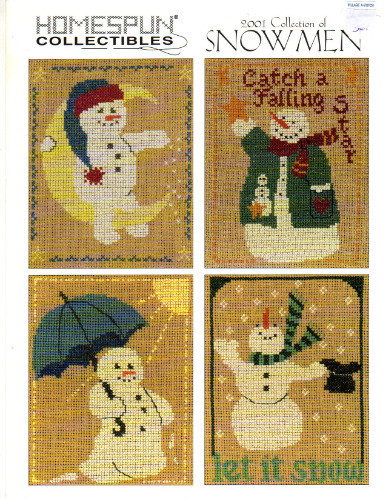 Homespun Collectibles 2001 Collection of Snowmen Counted cross stitch chart. Catch a Falling Star, Let It Snow, Santa on Moon, Santa with Umbrella