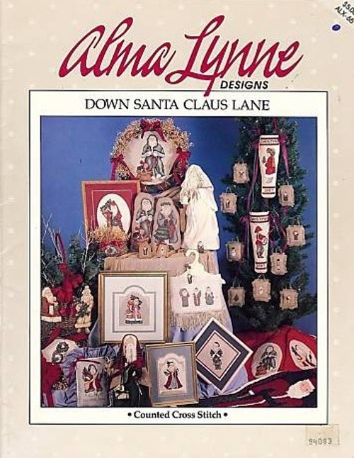 Alma Lynne Designs Down Santa Claus Lane counted cross stitch pattern booklet. Old World Santa, Saint Nicholas, Kris Kringle, Santa Claus, Father Times, Christmas Tapestry, Woodland Santa, Father America, Prairie Santa, Pierre Noel, I Believe in Santa Claus, Chimney Sock Boy/Girl, Holly Motif, Mini Snowman Package Soldier Santas Christmas Tree, Christmas Cat, Mini Wreath, Santa, Christmas Bunny, Whirl A Gig Santa