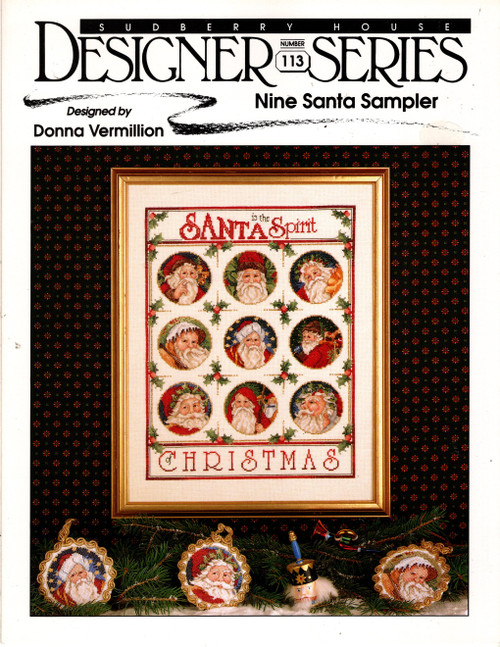 Vermillion Stitchery Nine Santa Sampler counted cross stitch leaflet. Donna Vermillion