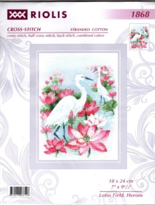 Riolis Lotus Field Herons counted cross stitch kit.