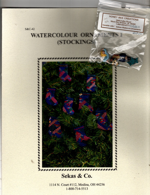 Sekas & Co Watercolour Ornaments I (Stockings) counted Cross Stitch Pattern leaflet with embellishment pack