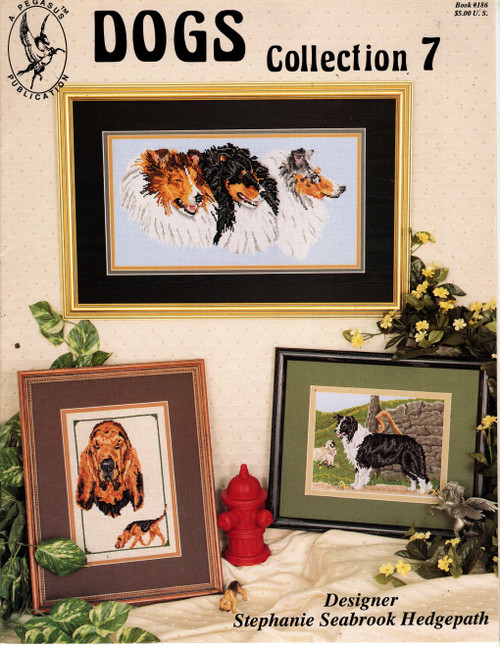 Pegasus Dogs Collection 7 counted cross stitch booklet. Stephanie Seabrook Hedgepath. Bloodhound, Border Collie, Rottweiler, Australian Shepherd, Shetland Sheepdogs Shelty