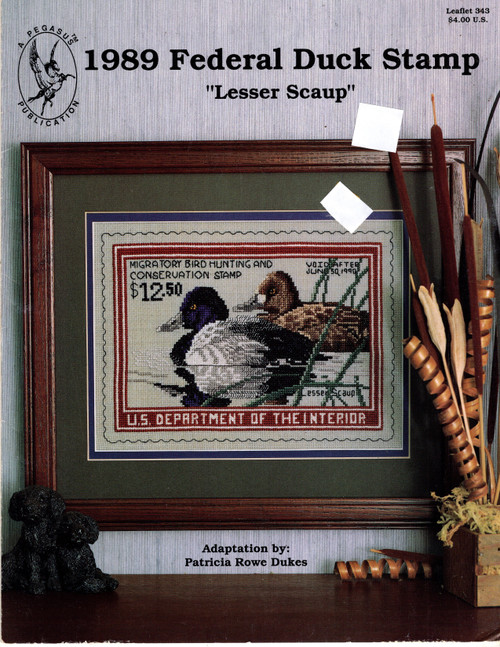 Pegasus 1989 Federal Duck Stamp Lesser Scaup counted cross stitch leaflet. Artwork Neal Anderson. Adapted by Patricia Rose Dukes Pegasus 1989 Federal Duck Stamp Lesser Scaup counted cross stitch leaflet. Artwork Neal Anderson. Adapted by Patricia Rose Dukes